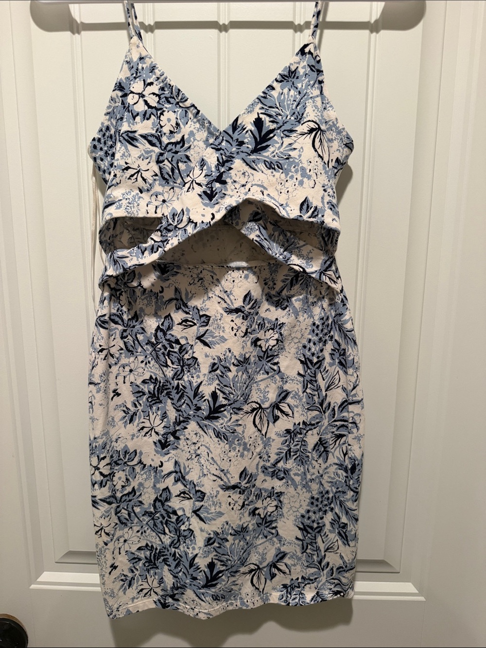 Free People Blue and White Floral Cutout Slip Dress